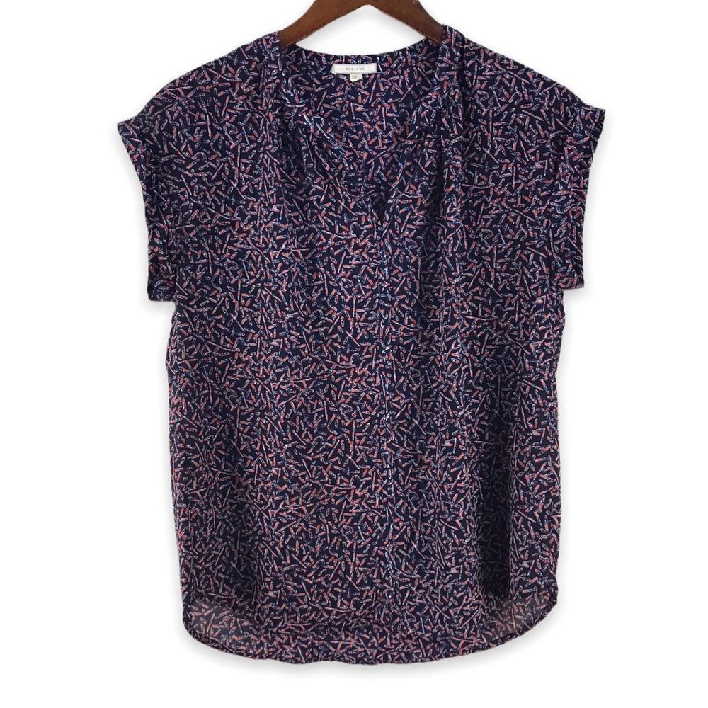 Pleione cuff sleeveless navy print top‎ size S